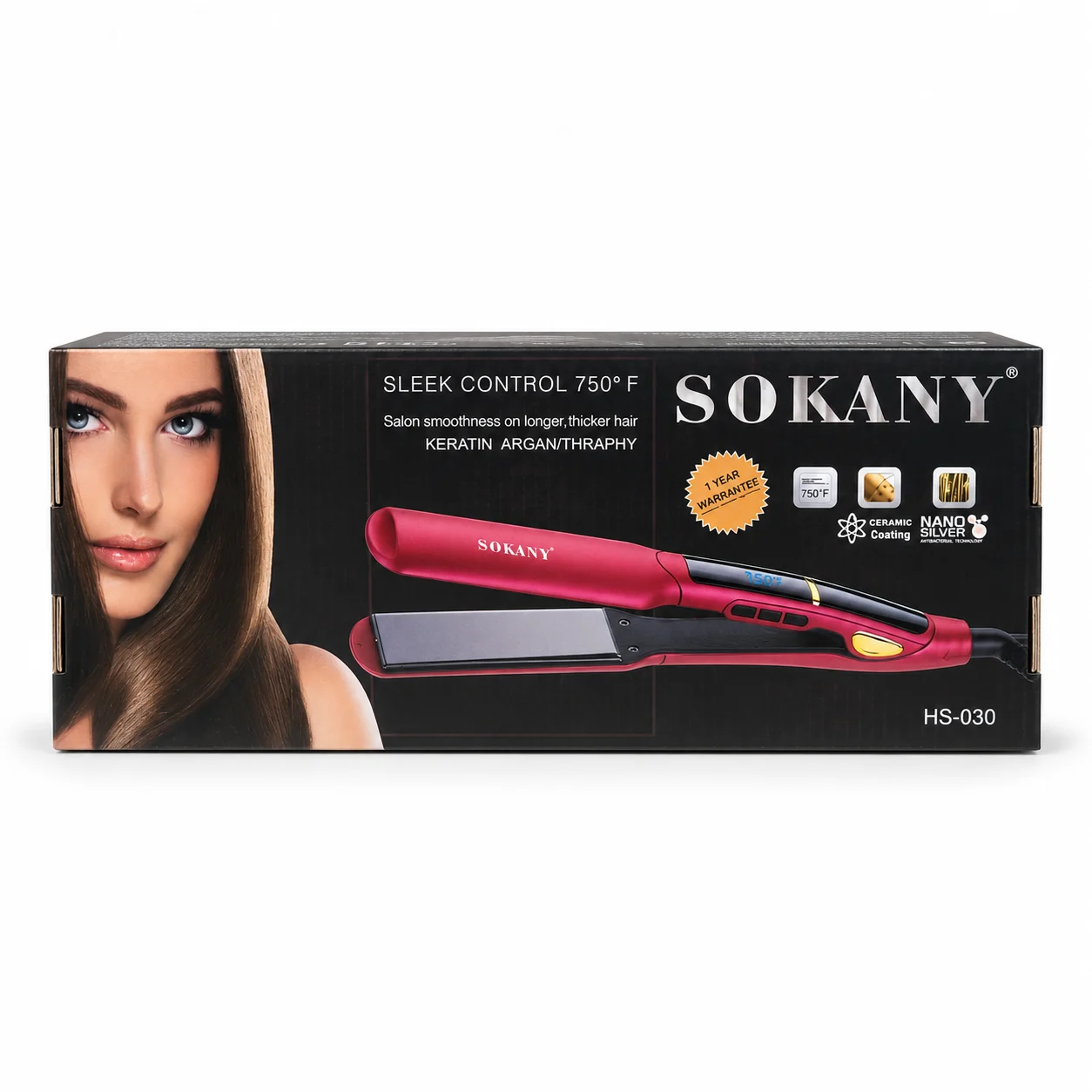 WHB-21906 Sokany HS-030 Professional Hair Straightener 750°F with Ceramic Coating - Image 1