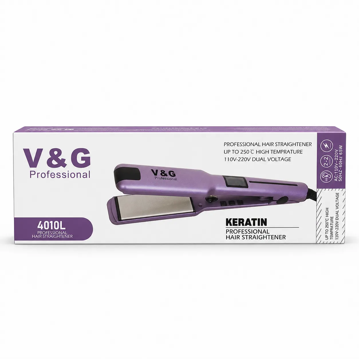 WHB-21917 V&G Professional 4010L Keratin Hair Straightener – 250°C, Dual Voltage - Image 1